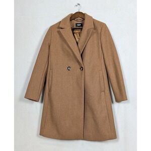 NWT DKNY Women's XL Wool Trench Coat Camel 38" Long Single Brreasted Classic